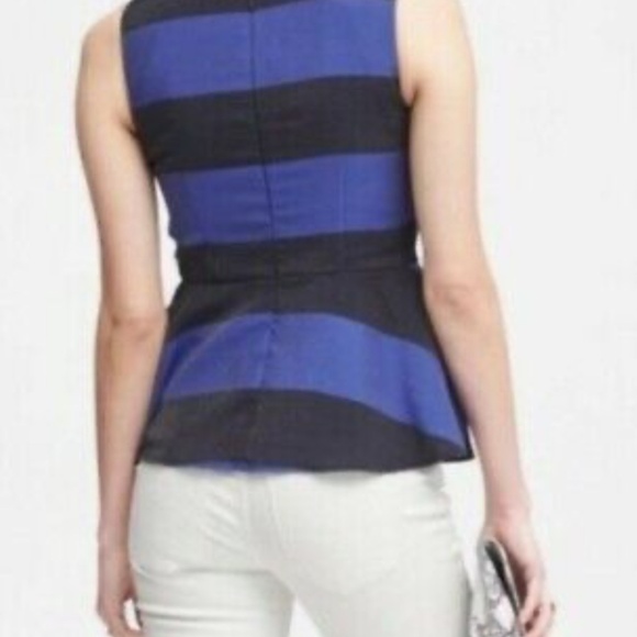 NEW Banana Republic Black Blue Stripe Peplum Top Shimmer Sleeveless Blouse Sz 0 - Picture 1 of 9